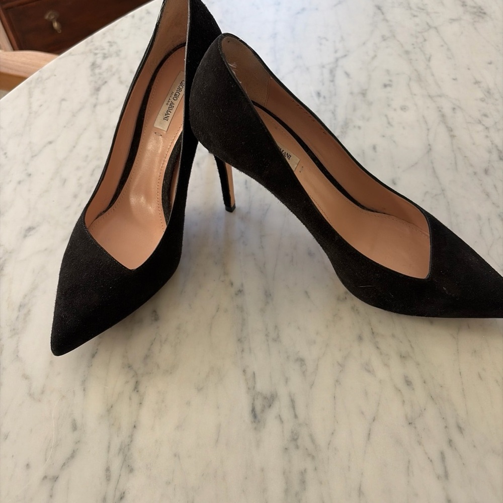 Giorgio Armani Classic Black Suede Heels - Picture 2 of 8
